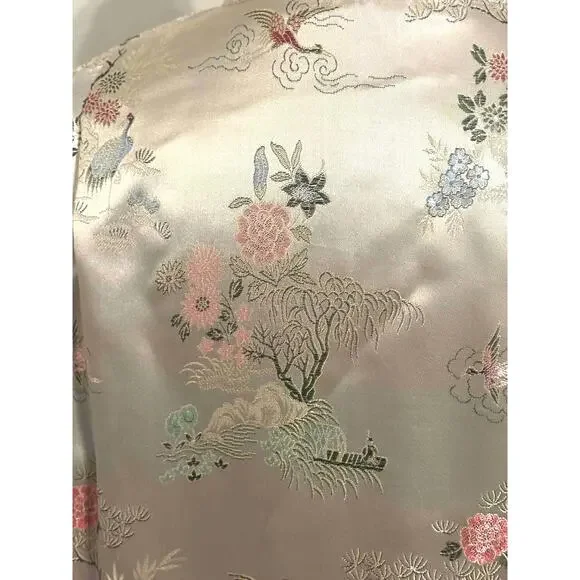 Vtg Gold Asian Satin Brocade Long Cheongsam Robe Jacket Embroidered Floral Sz XL - Picture 11 of 13